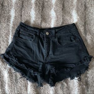 High rise black denim shorts